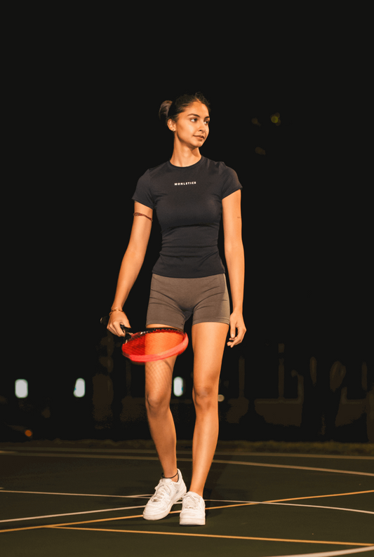 Monletics- Black compression Tshirt with a 3D logo facing forward
