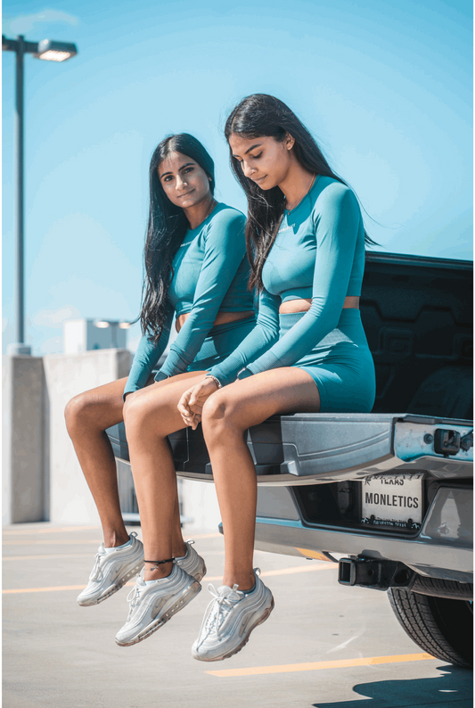 Monletics- Jade shorts, high compression blue shorts