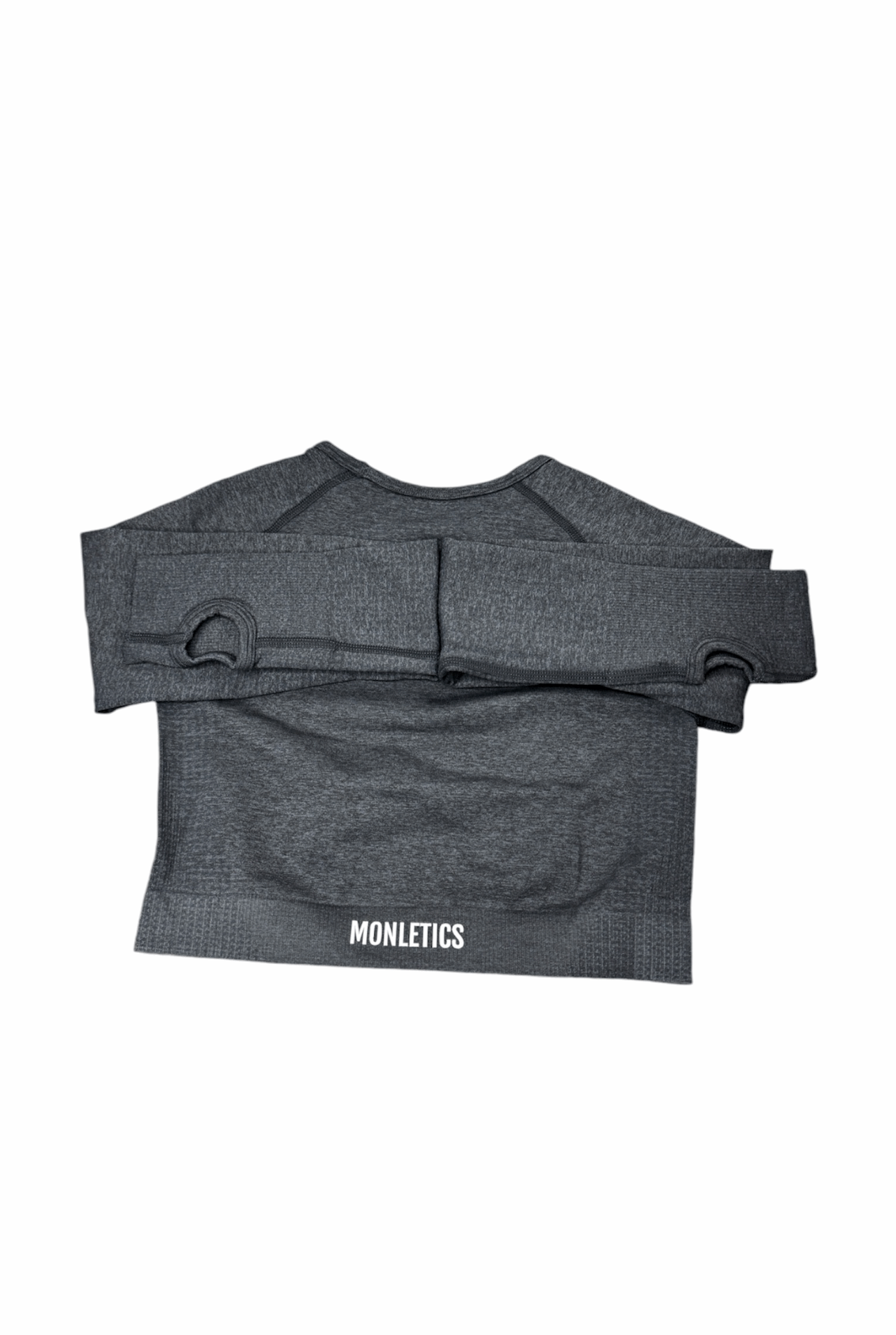 Monletics- Forest crop top long sleeve in black facing backwards product picture