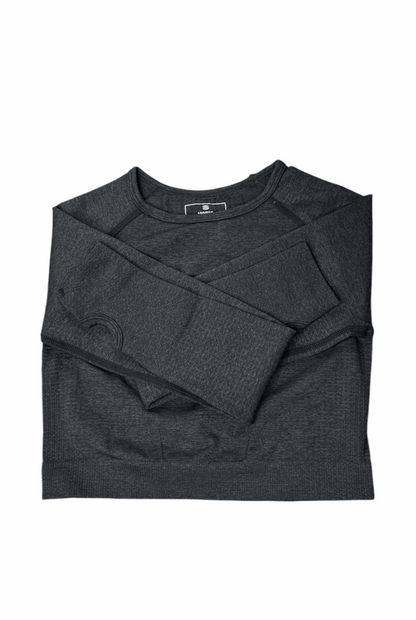 Monletics- Forest crop top long sleeve in black product picture