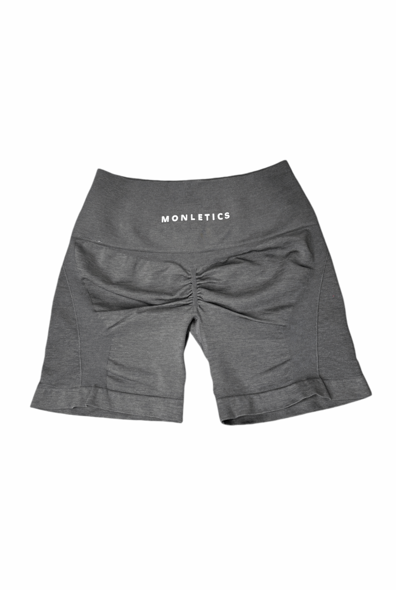 Monletics- High compression grey shorts facing backwards with 3D logo