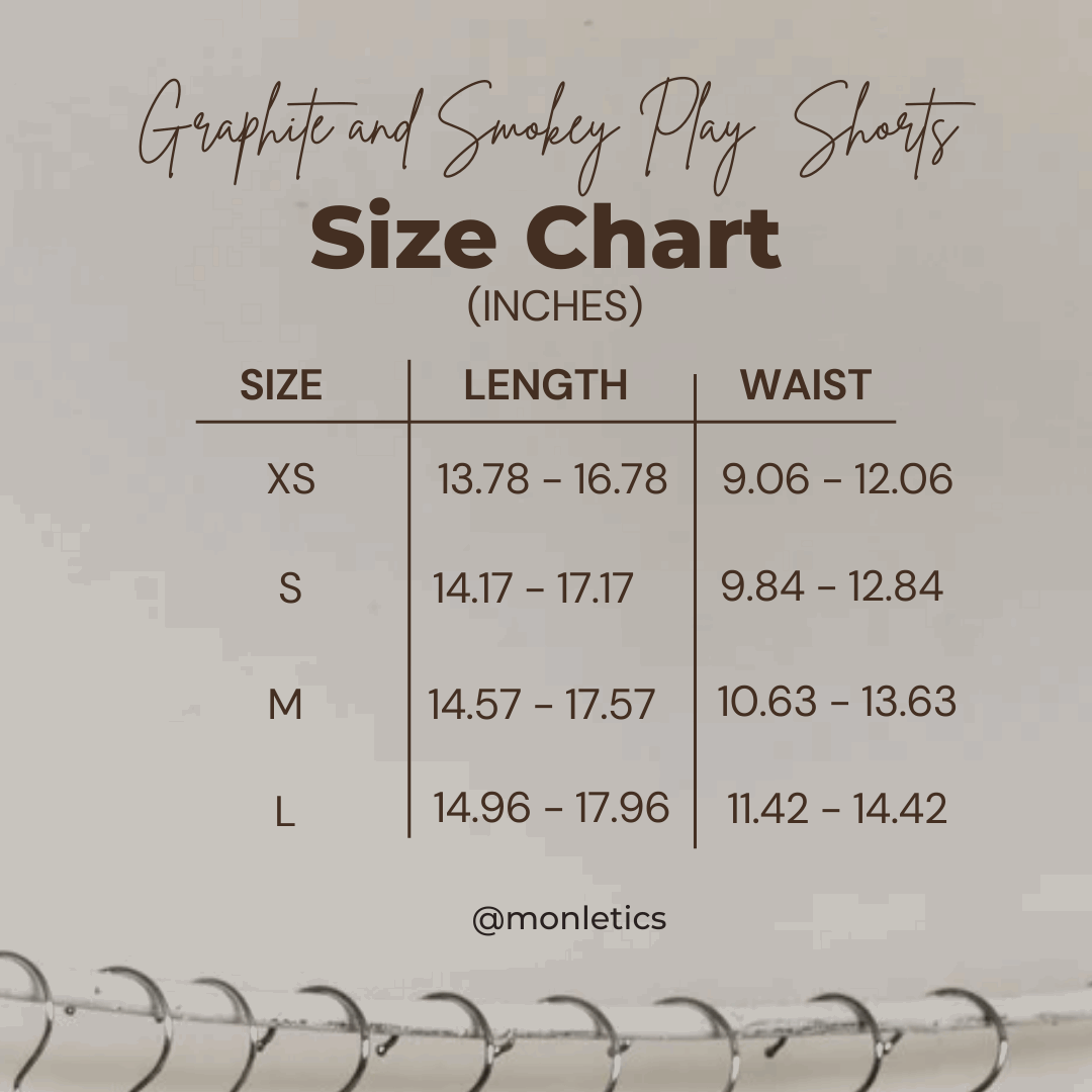 Monletics- High compression grey shorts sizing chart