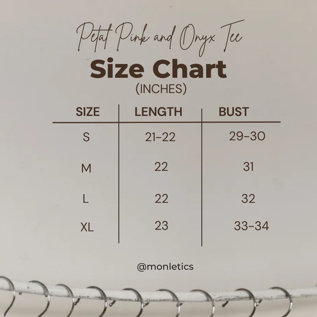 Monletics- Petal pink top, compression gym top with 3D logo sizing chart 