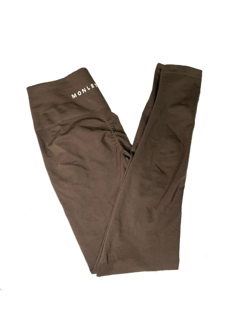 Monletics- Dust brown leggings high waisted compression product facing back